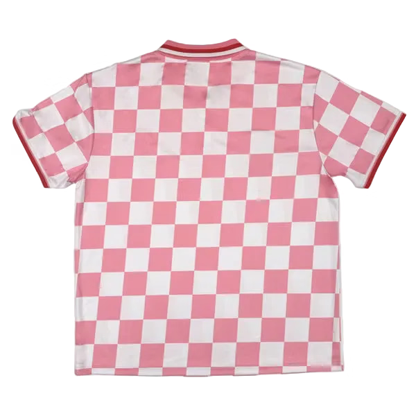 Mario Kart Princess Peach Checkered Sport Polo Shirt, Adult Short-Sleeve Athletic Jersey Polo with Embroidered Patches, Pink & White