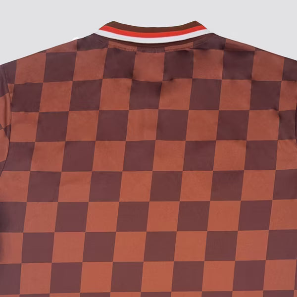 Mario Kart Donkey Kong Checkered Sport Polo Shirt, Adult Short-Sleeve Athletic Jersey Polo with Embroidered Patches, Brown