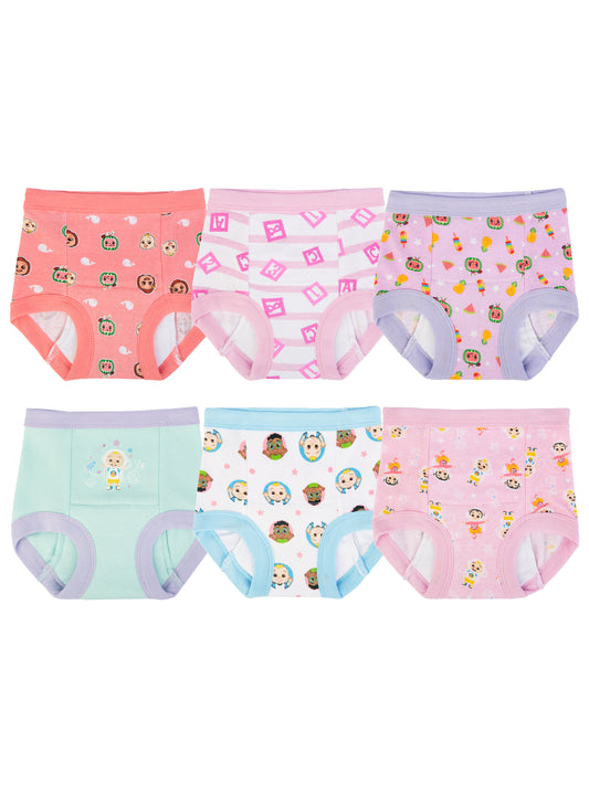 CoComelon Toddler Girls 6-Pack Training Pants – Cotton Potty Training Underwear with Bonus Sticker Chart