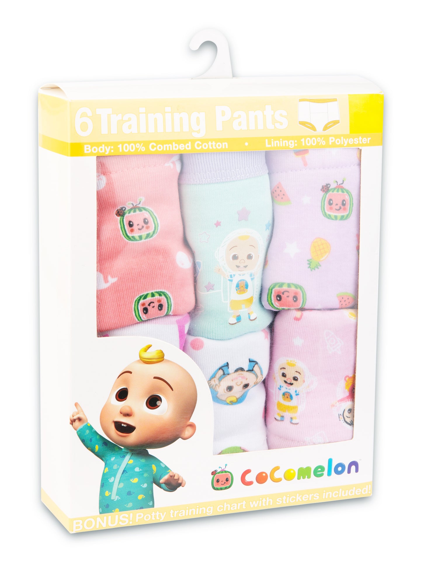 CoComelon Toddler Girls 6-Pack Training Pants – Cotton Potty Training Underwear with Bonus Sticker Chart