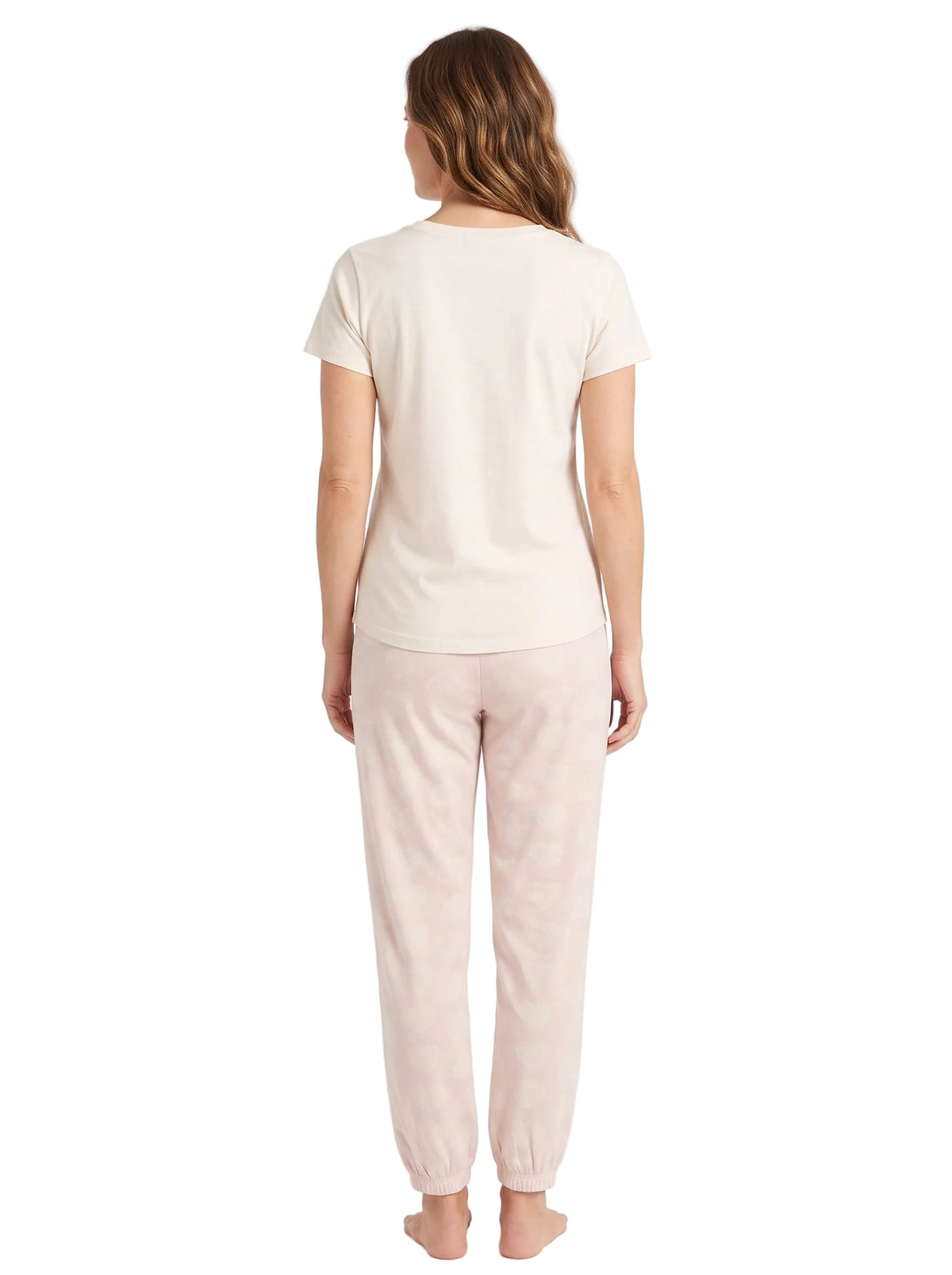 Dearfoams Womens Wild Mama Pajama Set Short Sleeve Graphic Tee and Heart Print Jogger Pants Cream and Pink Sizes S-XL
