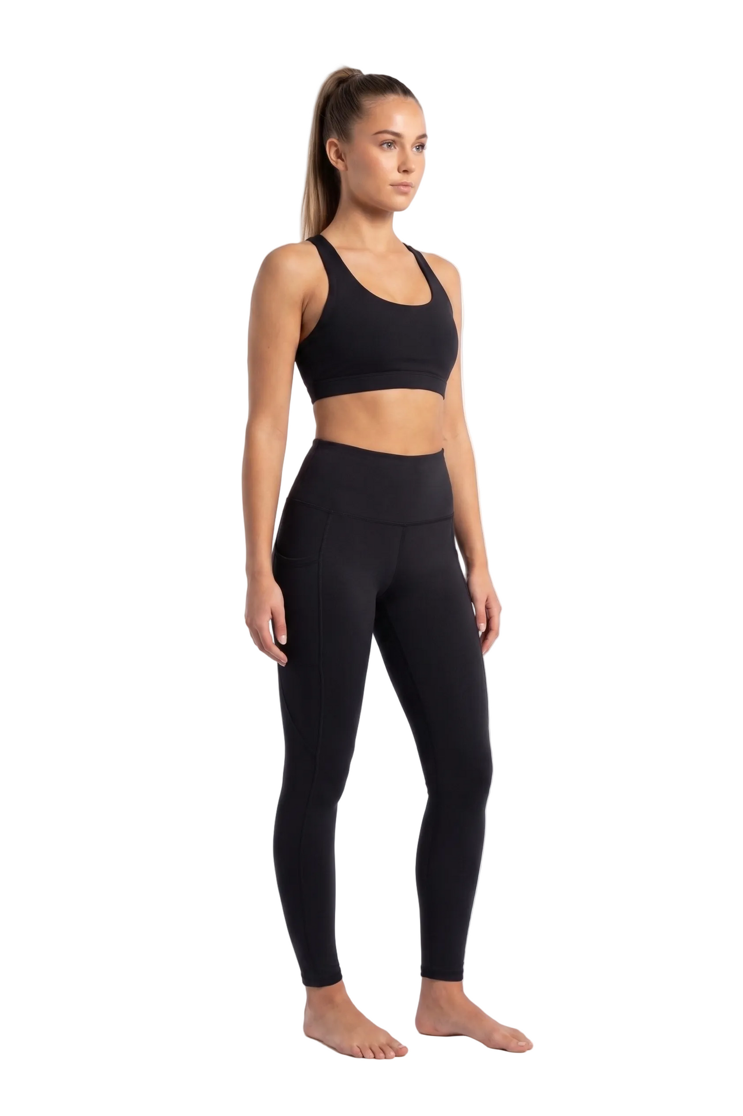 New York Laundry Women's High-Waisted Full Length Leggings with Side Pockets, Jet Black