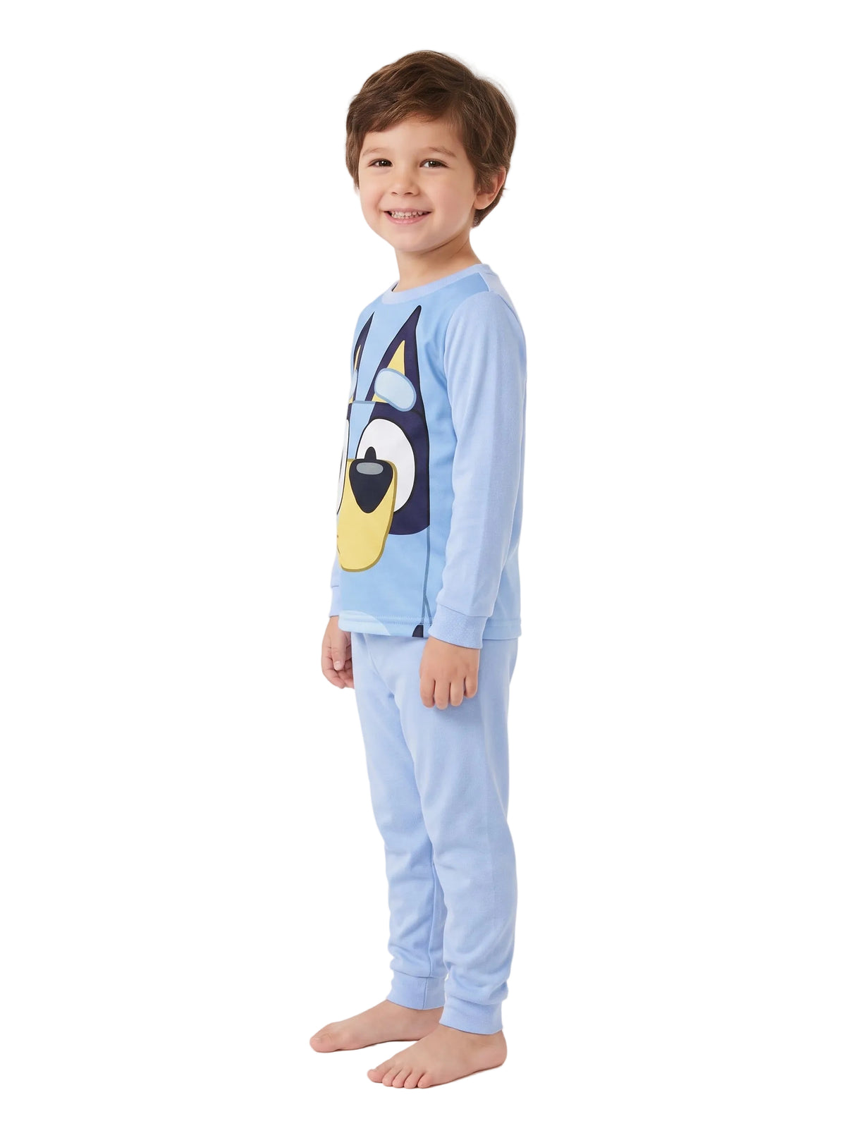 Bluey Toddler Pajama Set Long Sleeve Top and Pants with Character Face Graphic Light Blue Sleepwear Sizes 12M to 4T