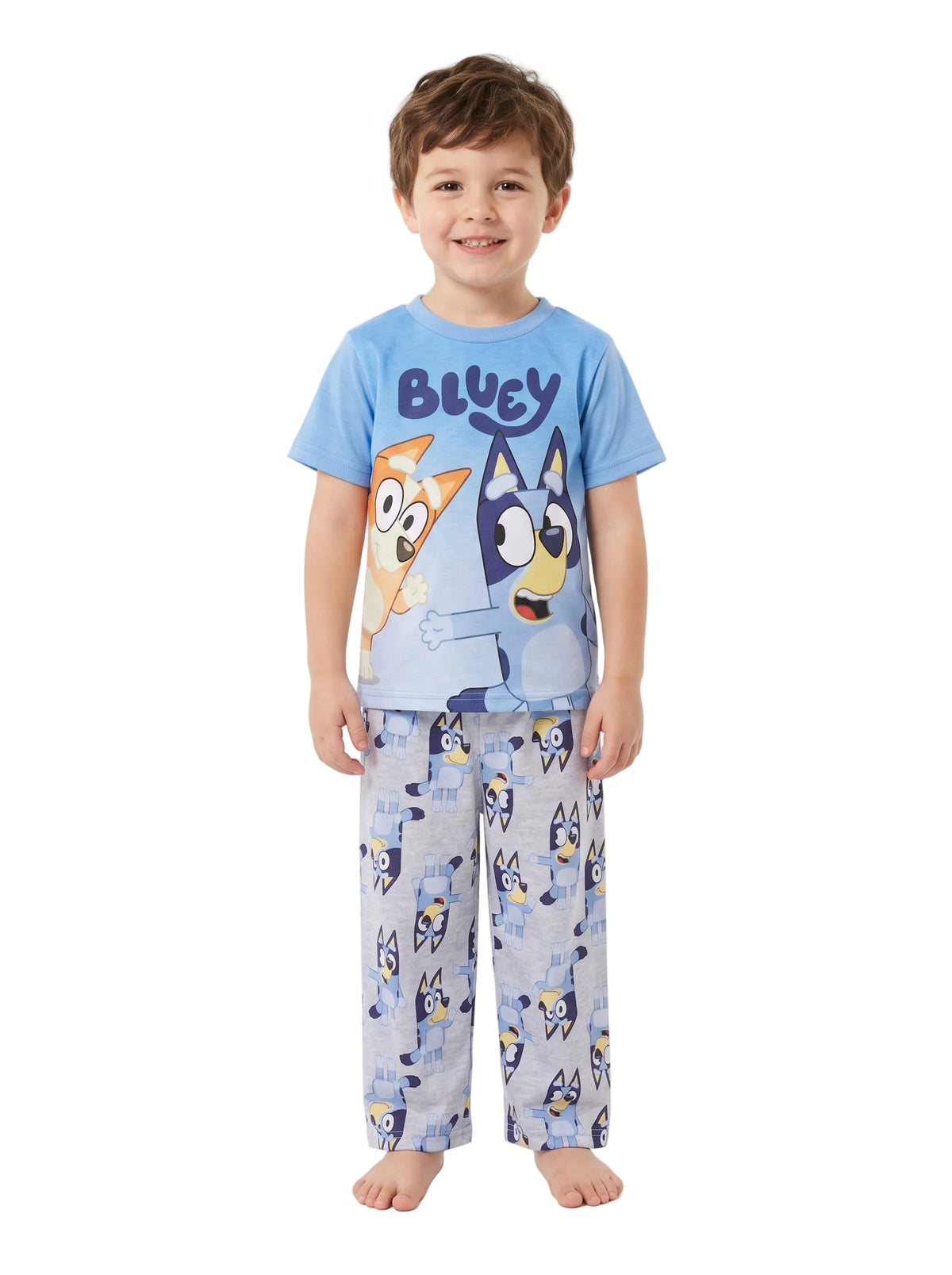 Bluey Toddler Boys 2-Piece Pajama Set, Short Sleeve Graphic Top and Printed Pull-On Pants, Blue and Gray, Sizes 2T 3T 4T