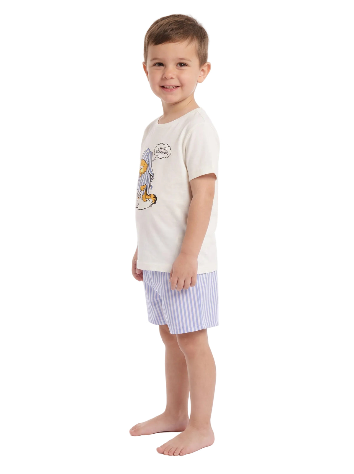 Garfield Kids Unisex Short Sleeve Pajama Set with I Hate Mondays Graphic Tee and Blue Striped Shorts, Size 6