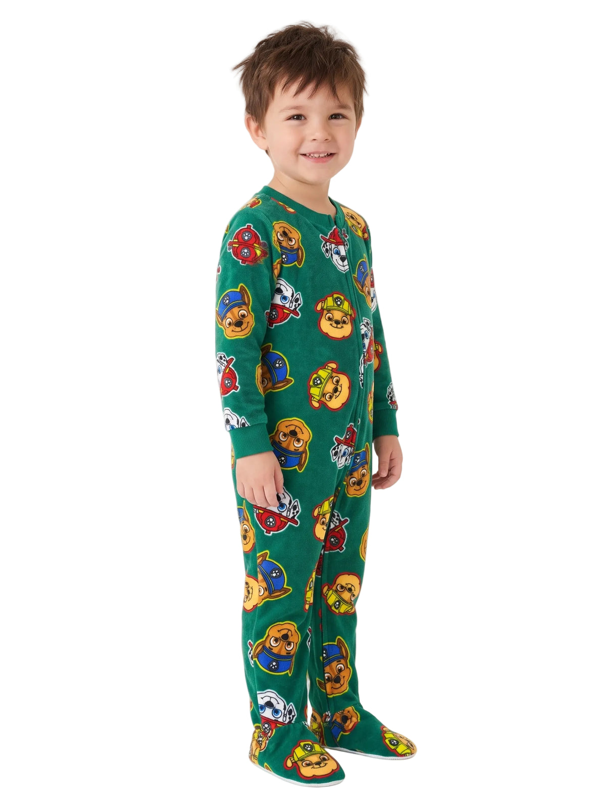 PAW Patrol Toddler Boys Footed Fleece Sleeper Pajamas with Front Zipper, Green, Size 3T, Chase Marshall Rubble Character Print Size 3T