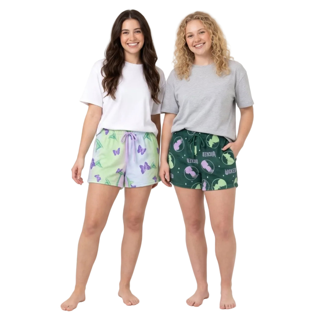 Wicked Women's 2 Pack Plush Pajama Shorts with Drawstring Waist, Butterfly Print and Wicked Logo Print, Sizes S-XL