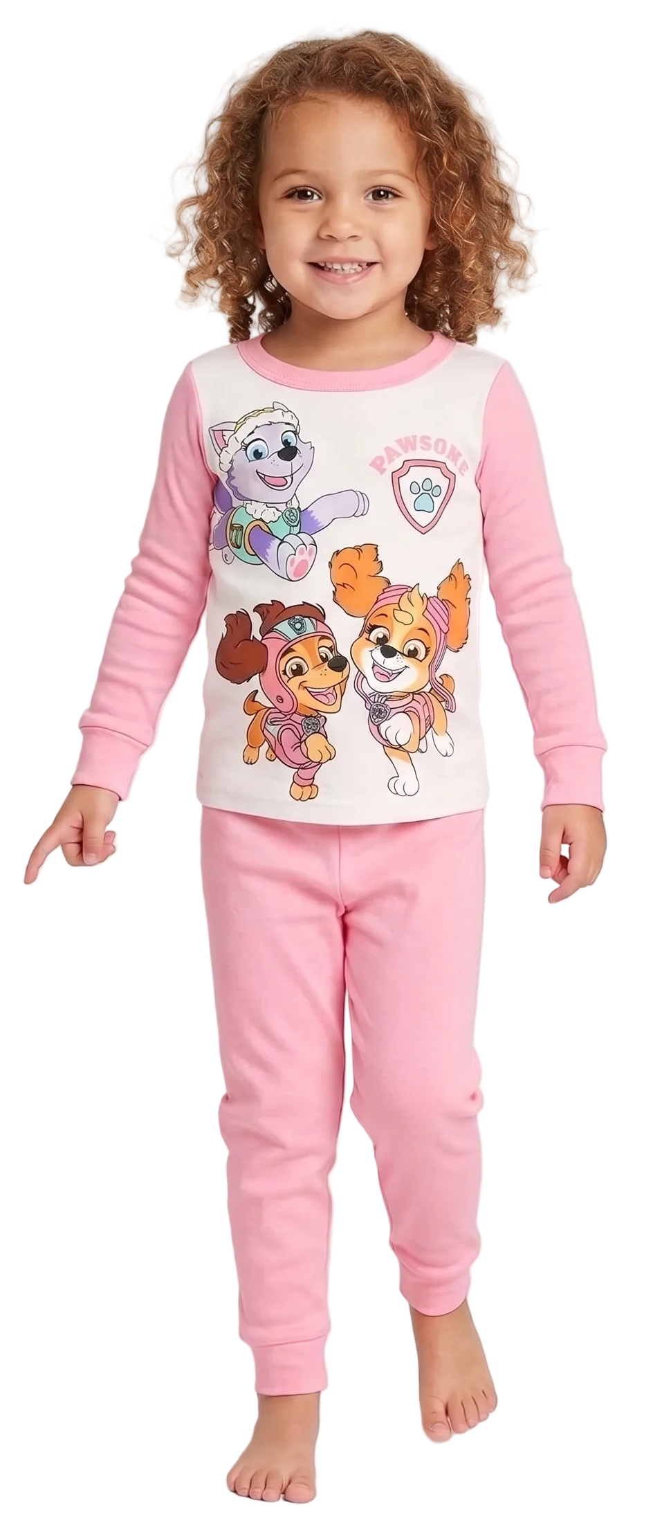 Paw Patrol Girls 4-Piece Cotton Pajama Set, Skye and Everest Graphic Tees and Matching Pants, Snug Fit Sleepwear, Pink/White