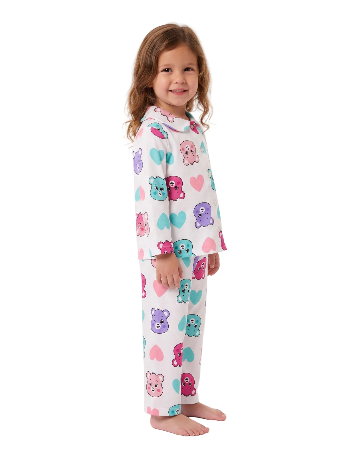 Care Bears Toddler 2-Piece Pajama Set, Long Sleeve Button-Front Top and Elastic Waist Pants, Colorful Hearts Print, Sizes 12M-4T