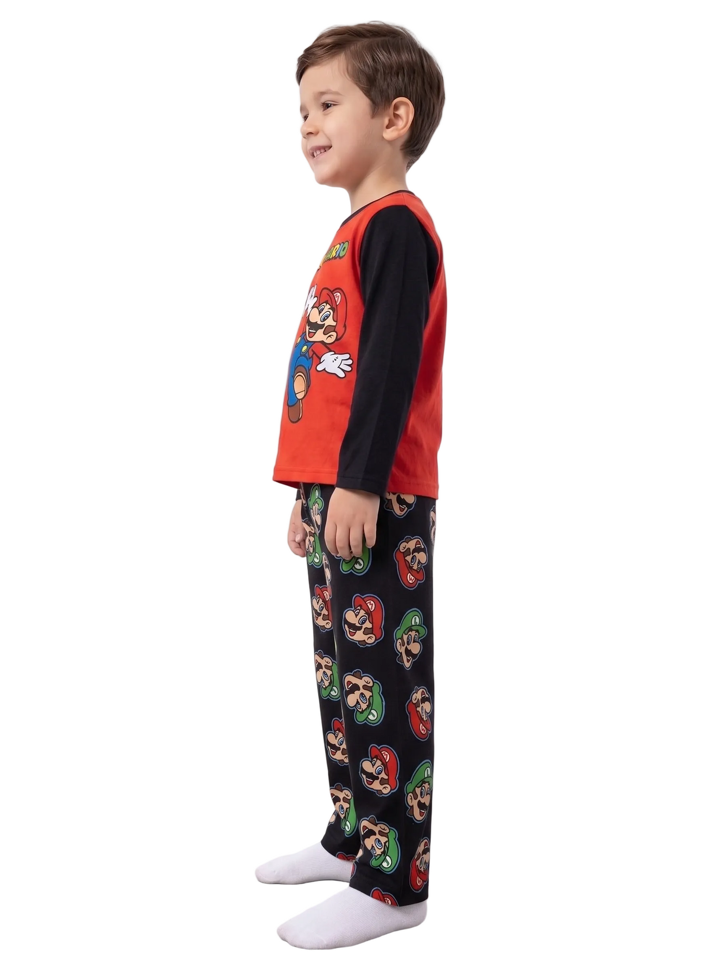 Super Mario Bros Boys 2-Piece Pajama Set – Long Sleeve Top and Pants Sleepwear, Kids Set