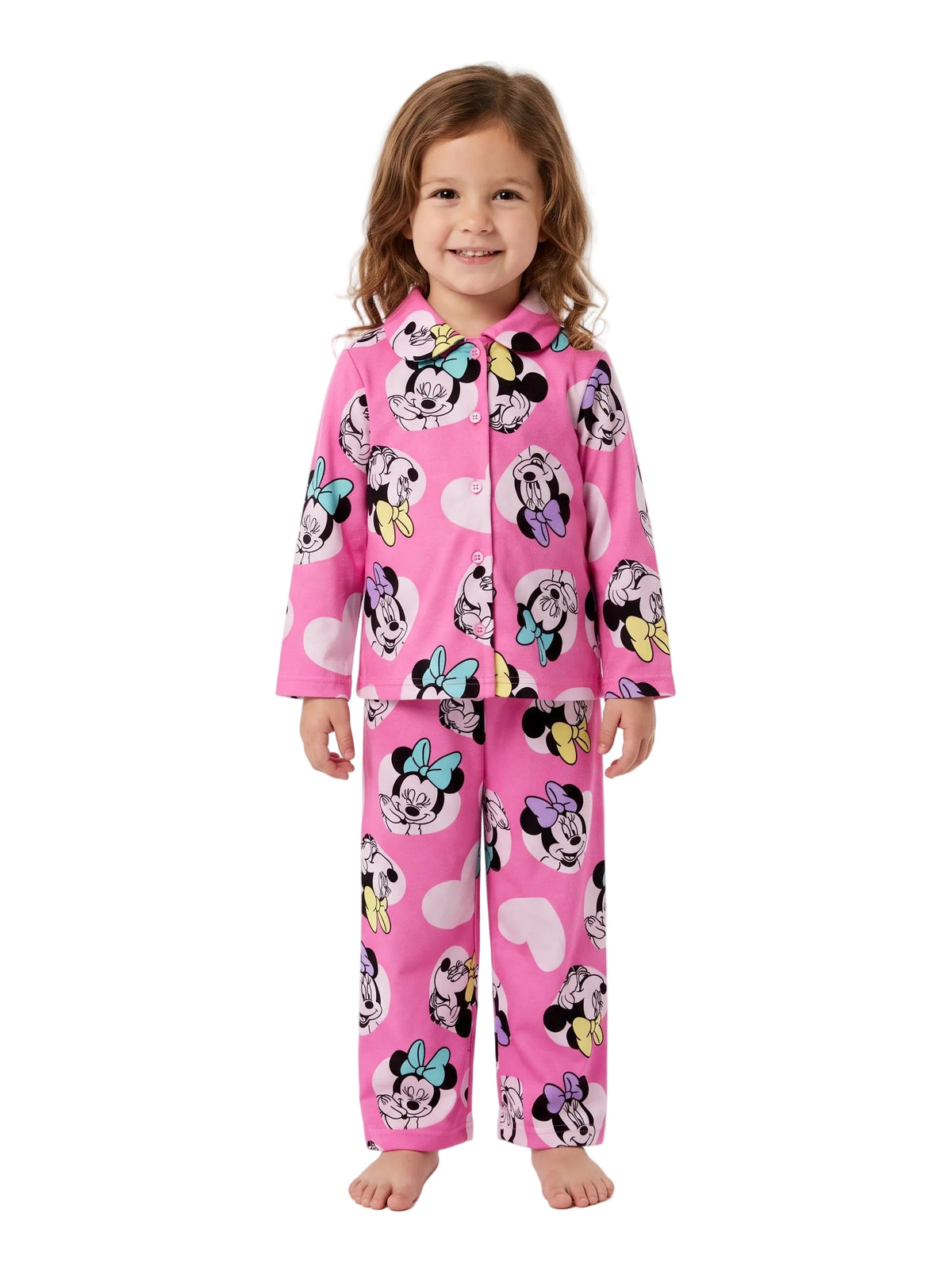 Disney Minnie Mouse Toddler Girls 2-Piece Pajama Set – Long Sleeve Button Front Top and Matching Pants Sleepwear