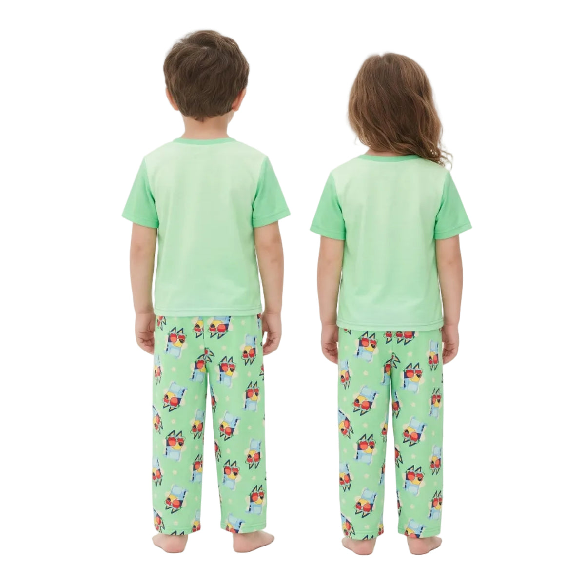 Bluey Kids Pajama Set Short Sleeve Top and Pants Green Sunglasses Graphic Unisex Sleepwear Sizes 2T and 4-10