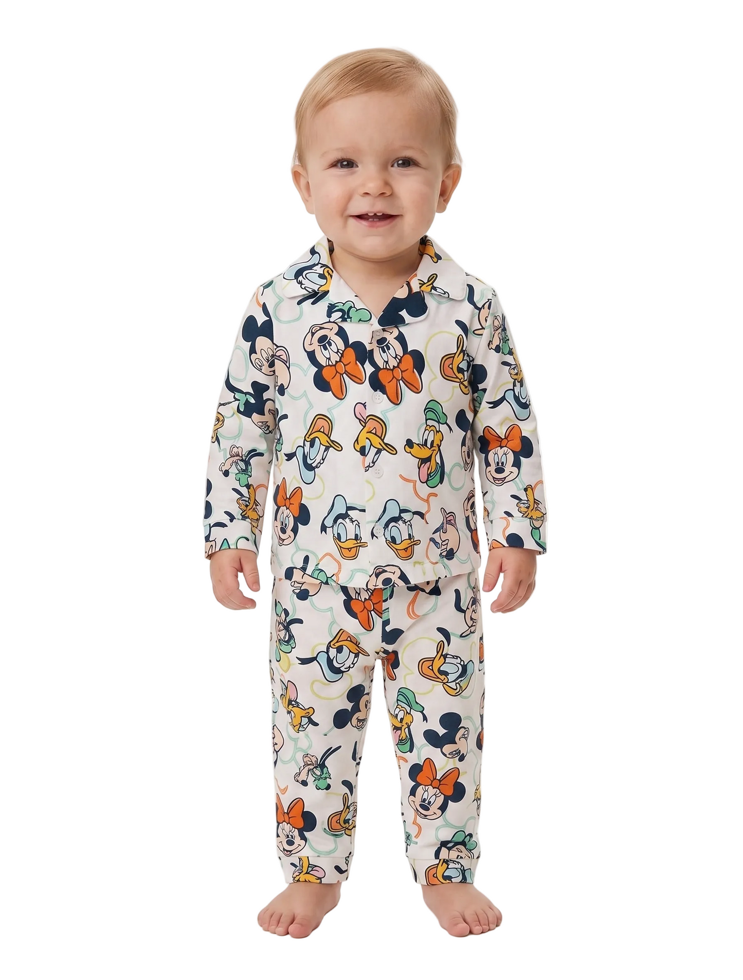 Disney Mickey Mouse Toddler Unisex 2-Piece Button-Down Pajama Set, Short Sleeve Coat Front Shirt and Matching Pants