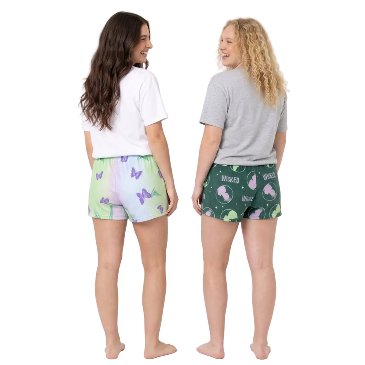 Wicked Women's 2 Pack Plush Pajama Shorts with Drawstring Waist, Butterfly Print and Wicked Logo Print, Sizes S-XL