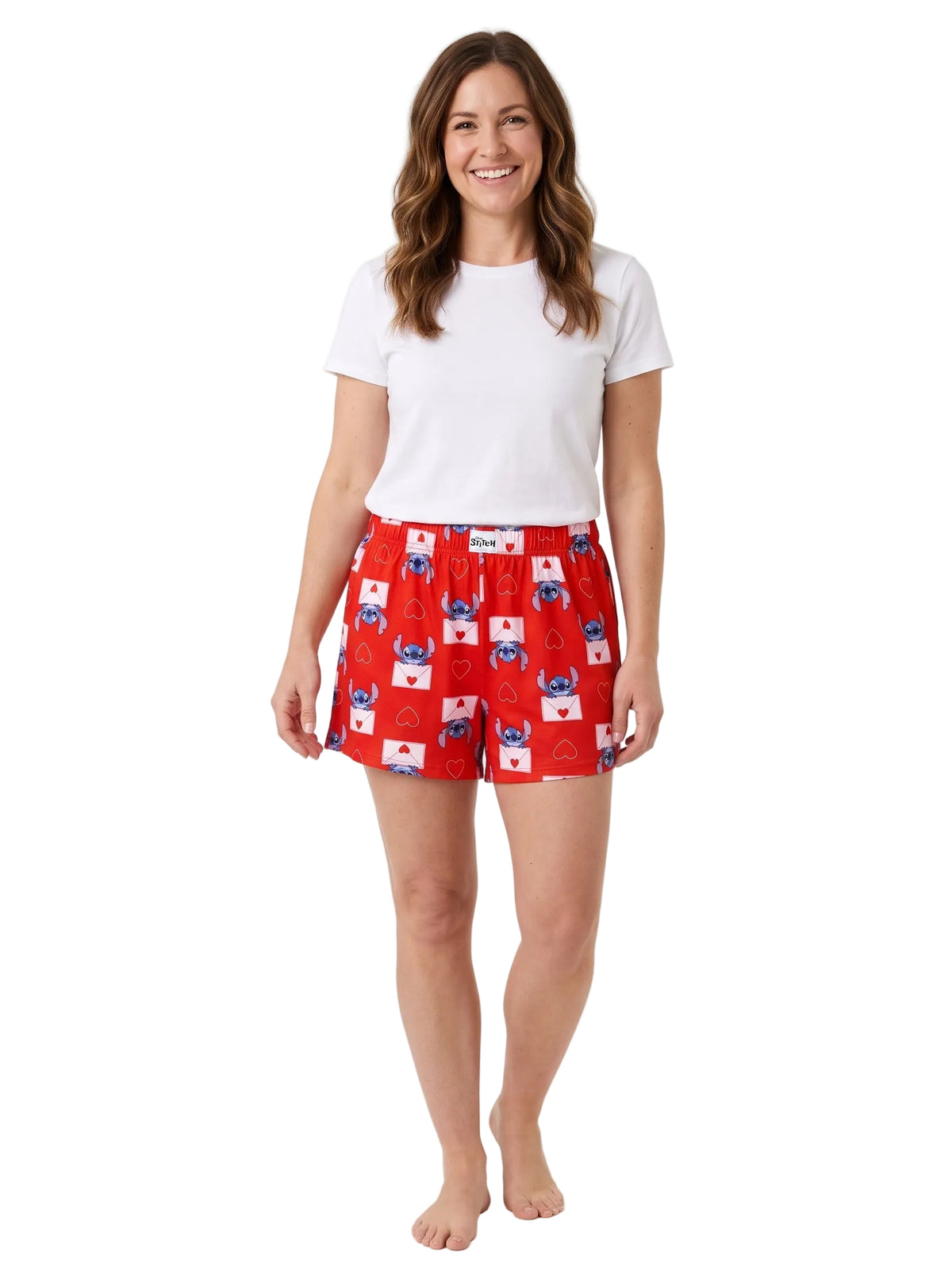 Disney Stitch Women's Pajama Boxer Shorts 2-Pack with Hearts and Love Letters Print Elastic Waist Sleep Shorts Sizes S to XL