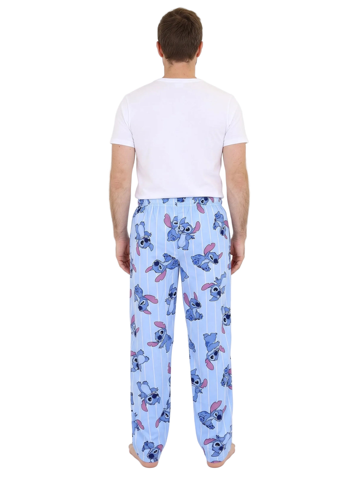 Disney Stitch Unisex Pajama Pants Light Blue Pinstripe Print Elastic Drawstring Waist Lounge Pants Adult Sizes S to XL Men and Women