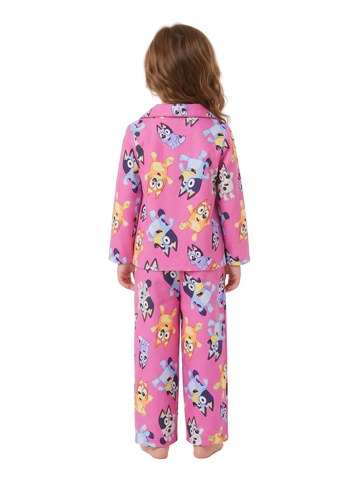 Bluey Toddler Girls Pink Two-Piece Button-Front Pajama Set with Long Sleeves and Elastic Waist Pants, Character Print, Sizes 2T-4T