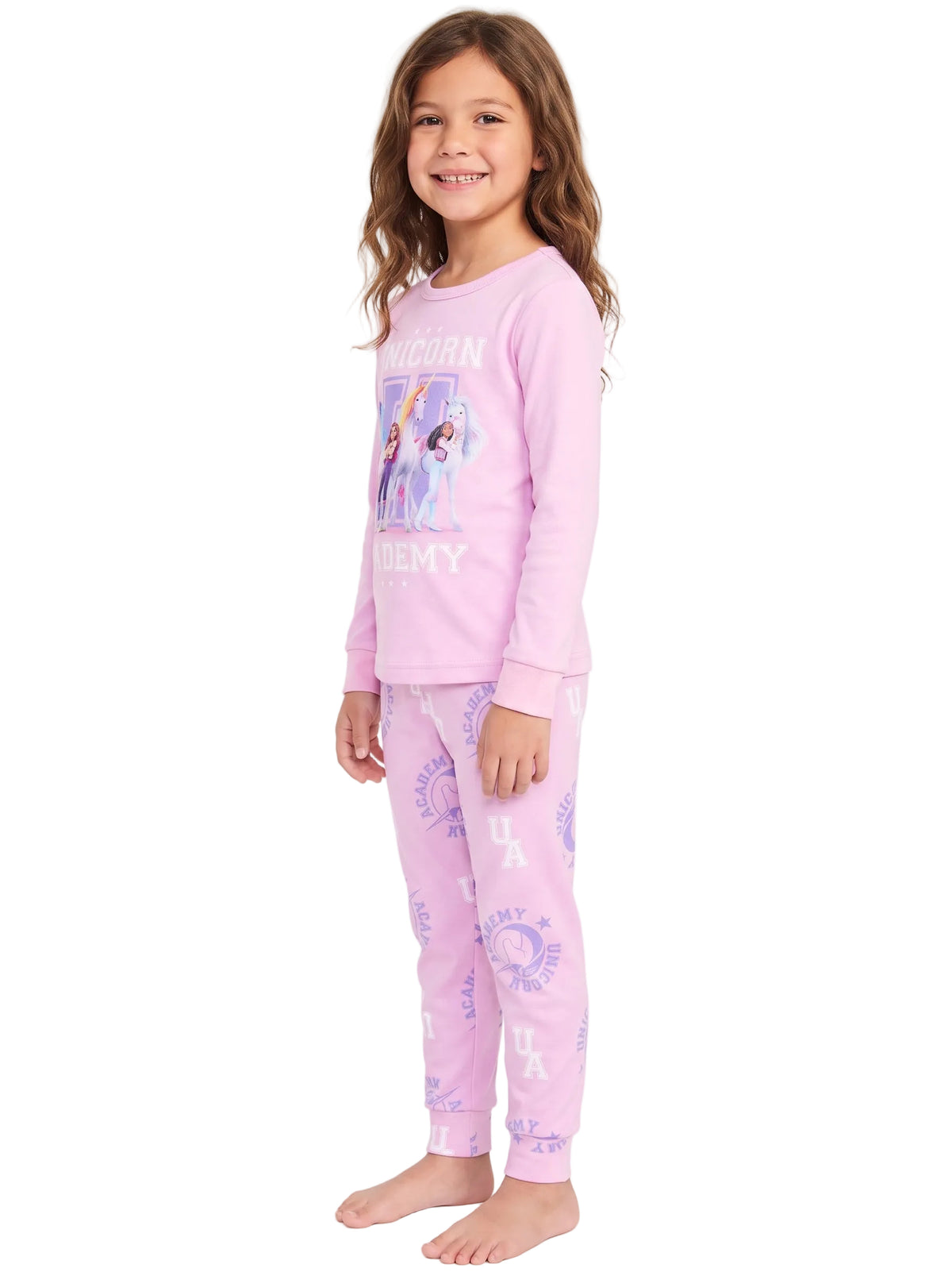 Unicorn Academy Girls 2-Piece Long Sleeve Pajama Set, Pink Top and Jogger Style Pants with Character Graphics, Sizes 4-10