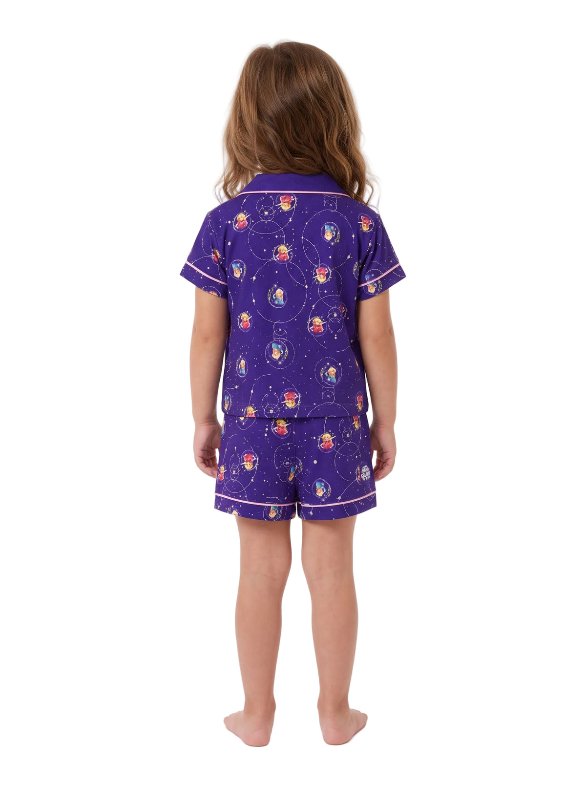 Super Mario Galaxy Movie Girls Short Sleeve Button-Up Pajama Set with Shorts, Purple Galaxy Print with Pink Piping, Sizes 4-10