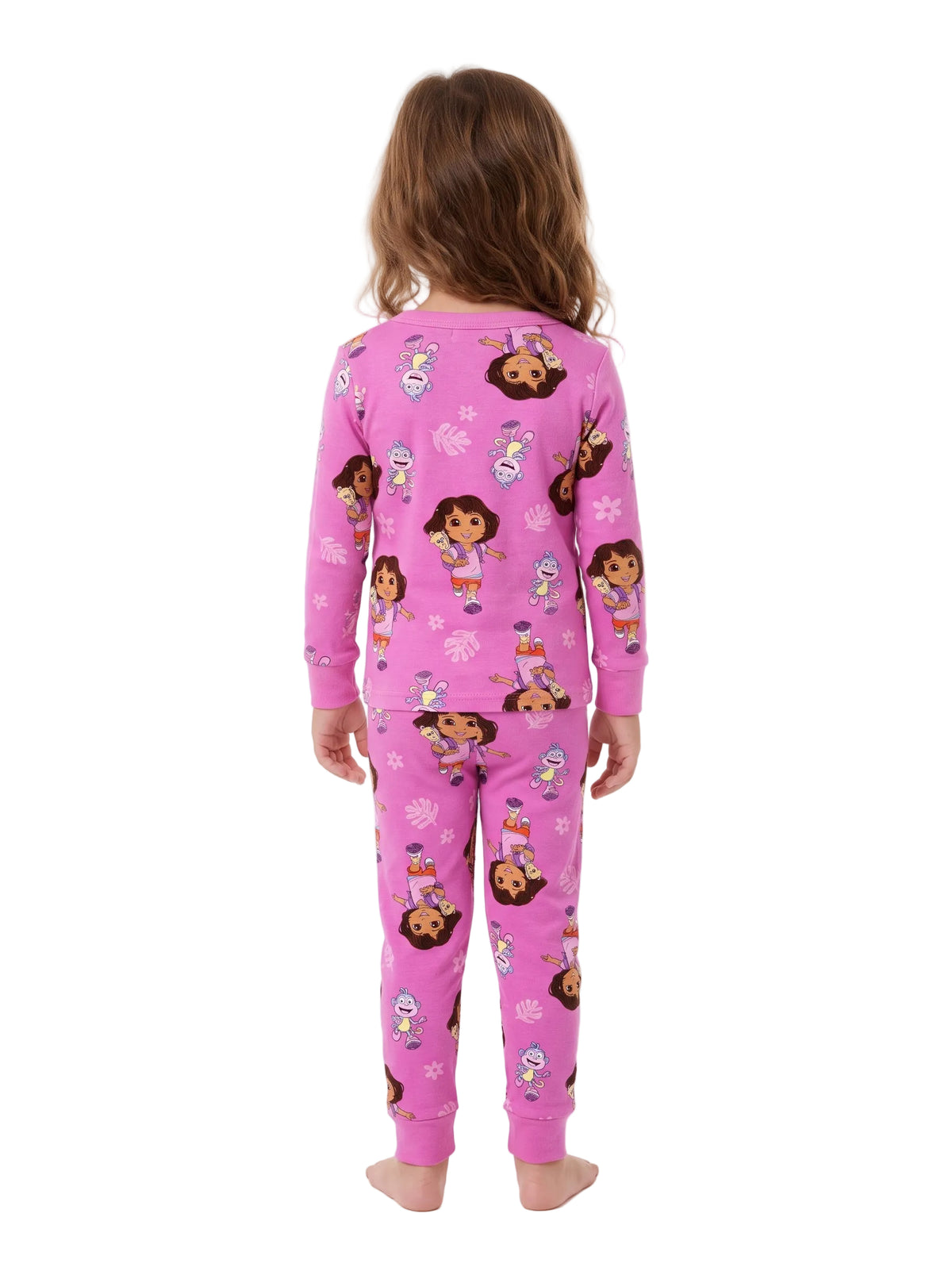 Dora the Explorer Girls Two-Piece Pajama Set, Pink Long Sleeve Top and Pants with Dora and Boots Print, Toddler and Kids Sleepwear