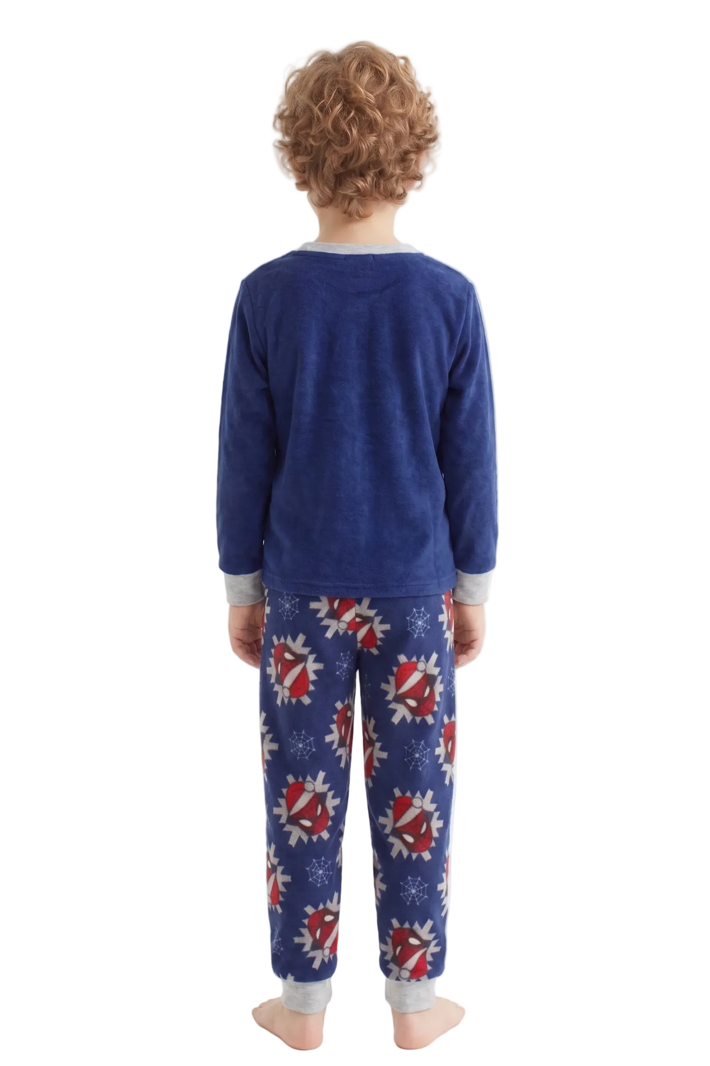 Marvel Spider-Man Boys 2-Piece Christmas Pajama Fleece Set, Long Sleeve Santa Hat Spidey and Holiday Lights Graphic Top and Pants, Navy Blue