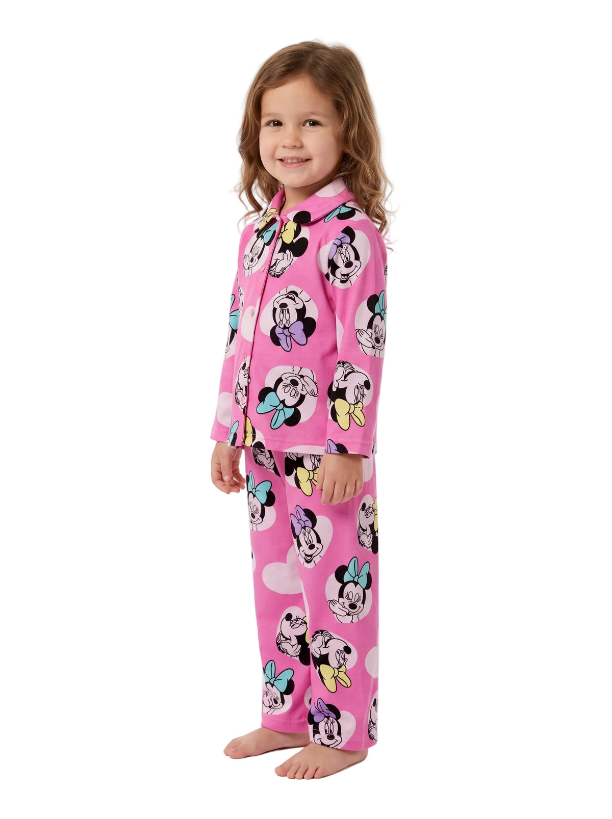 Disney Minnie Mouse Toddler Girls 2-Piece Pajama Set – Long Sleeve Button Front Top and Matching Pants Sleepwear