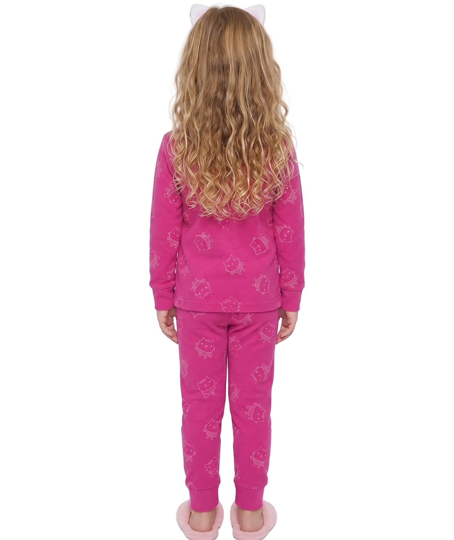 Gabby's Dollhouse Girls 2-Piece Cotton Pajama Set, Long Sleeve Gabby Pandy Paws and Cakey Graphic Top and Pants, Pink