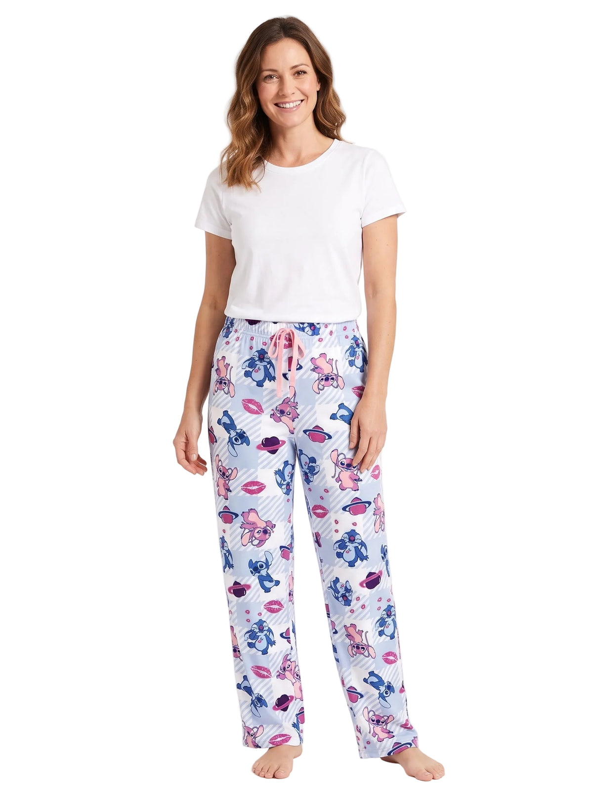 Disney Lilo & Stitch Women's Pajama Pants Stitch and Angel Blue Plaid Print Soft Drawstring Lounge Sleep Pants Sizes S to XL