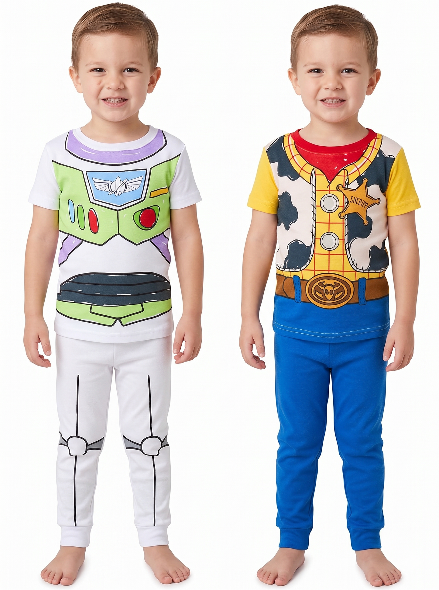 Disney Toy Story Boys 4-Piece Pajama Set – Buzz Lightyear and Woody Sleepwear Bundle with Short Sleeve Tops and Matching Pants