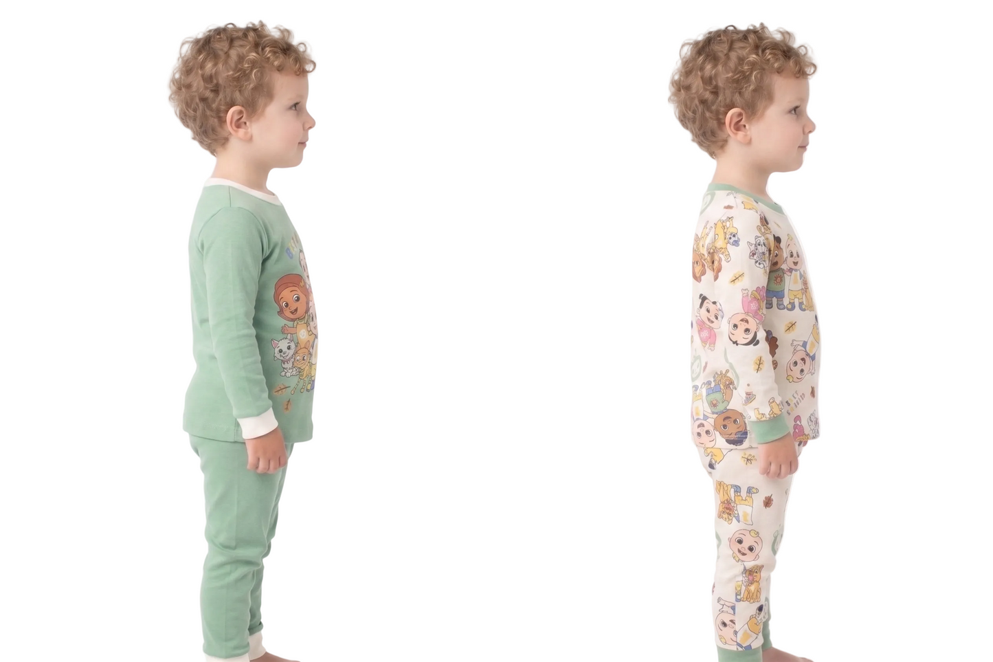 CoComelon Unisex 4-Piece Cotton Pajama Set, JJ and Friends "Best Friends" Graphic Tees and Matching Pants, Sage Green/Cream