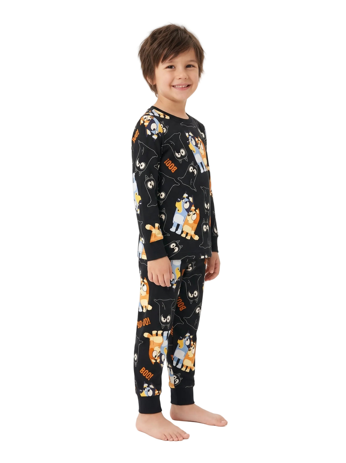 Bluey Ghost Print Long Sleeve Pajama Set Toddler Boo Graphic Black Top and Jogger Pants Sleepwear Sizes 2T-3T
