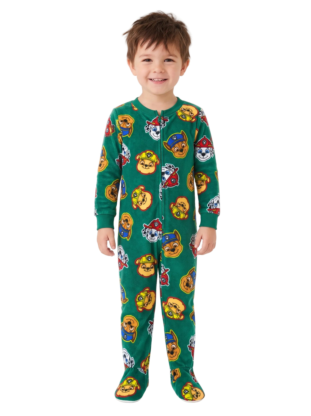 PAW Patrol Toddler Boys Footed Fleece Sleeper Pajamas with Front Zipper, Green, Size 3T, Chase Marshall Rubble Character Print Size 3T