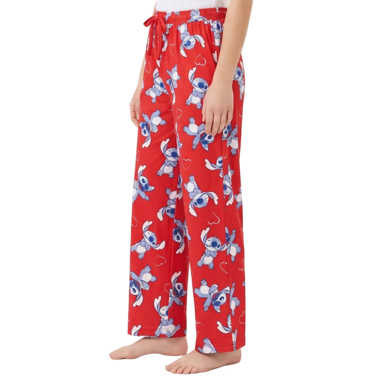 Disney Stitch Women's Pajama Pants Red Heart Print Drawstring Waist Lounge Sleep Pants Sizes S to XL