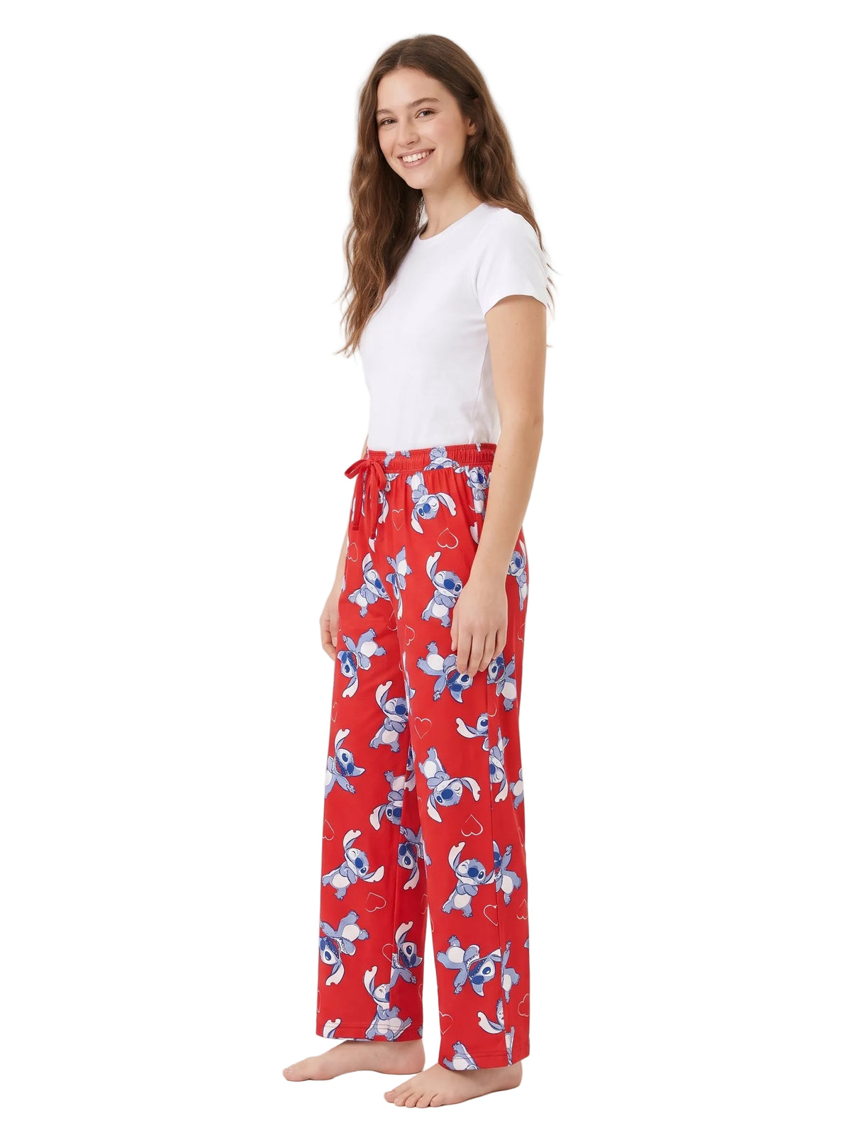 Disney Stitch Women's Pajama Pants Red Heart Print Drawstring Waist Lounge Sleep Pants Sizes S to XL