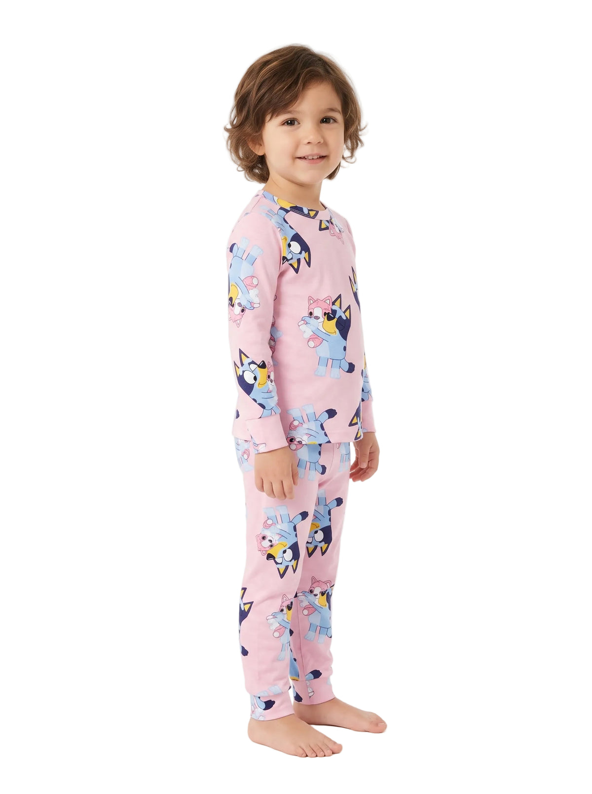Bluey Toddler Pink Two-Piece Long Sleeve Pajama Set with Bluey and Bingo Print, Top and Jogger Pants, Sizes 12-24 Months