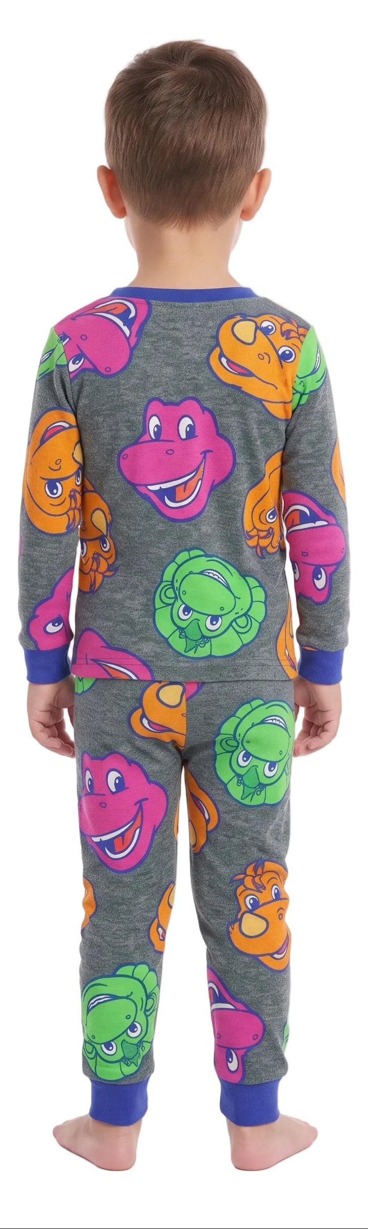Barney Toddler Unisex 4-Piece Pajama Set with Long Sleeve Tops and Jogger Pants, Cream and Blue and Gray Character Print, Sizes 2T-4T
