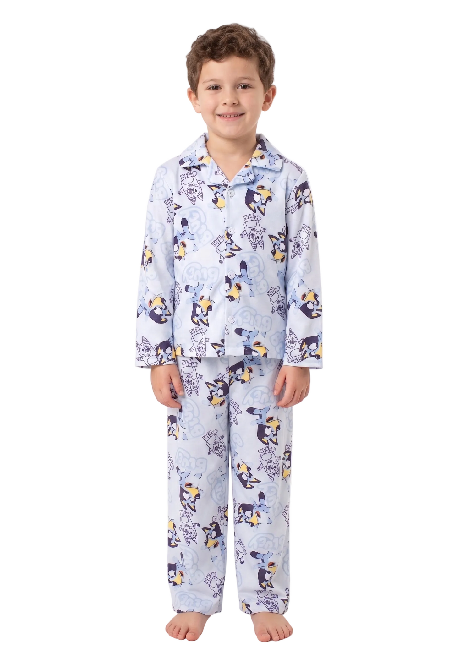 Bluey Toddler Boys Button-Up 2-Piece Pajama Set – Long Sleeve Shirt and Pants Sleepwear