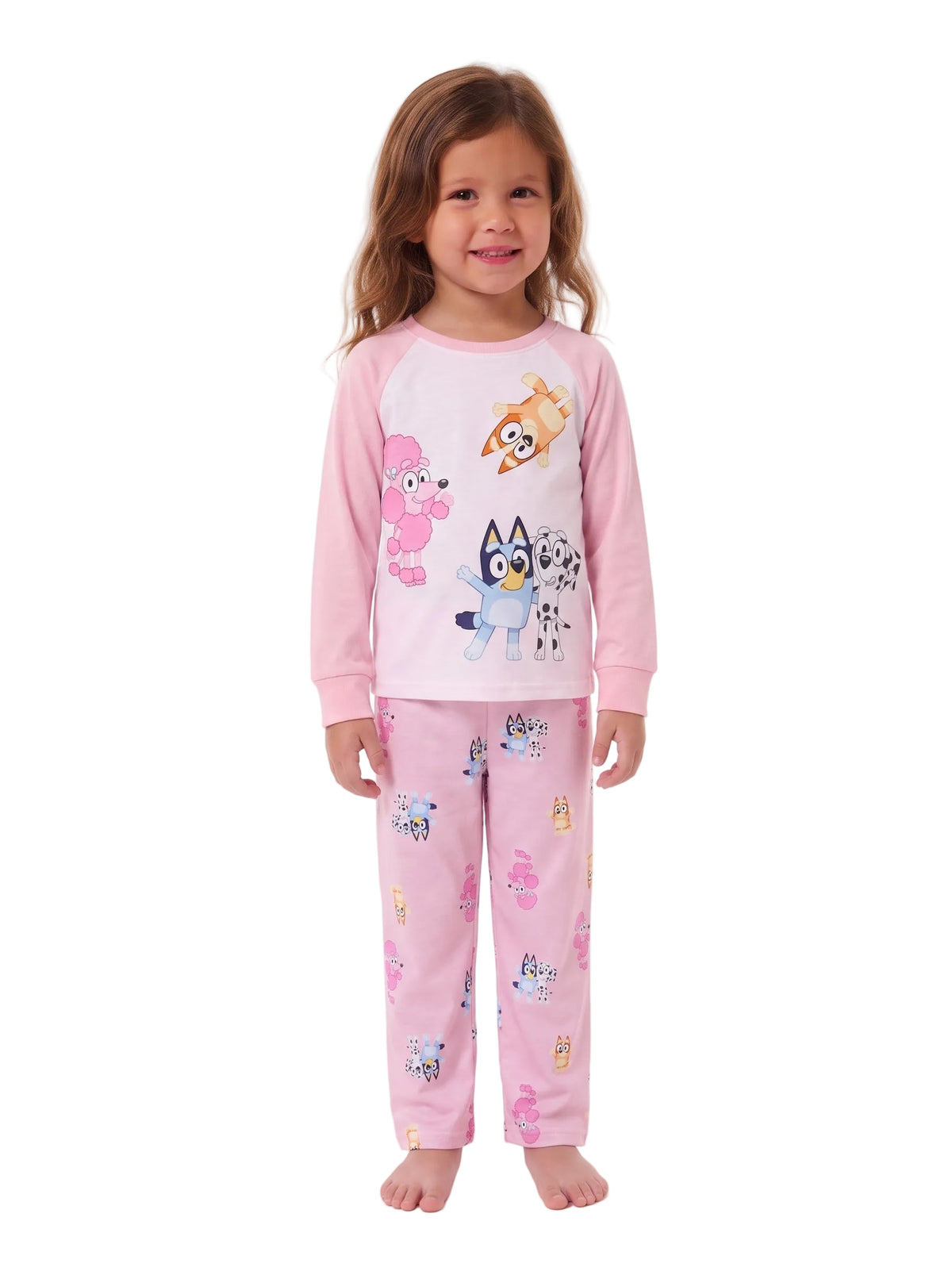 Bluey Toddler Girls Pink 2-Piece Pajama Set Long Sleeve Raglan Top and Pull-On Pants with Character Print Sleepwear Size 2T-4T