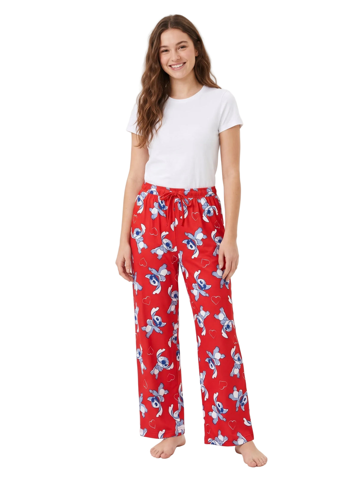 Disney Stitch Women's Pajama Pants Red Heart Print Drawstring Waist Lounge Sleep Pants Sizes S to XL