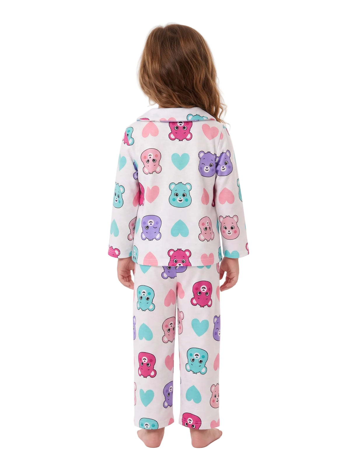 Care Bears Toddler 2-Piece Pajama Set, Long Sleeve Button-Front Top and Elastic Waist Pants, Colorful Hearts Print, Sizes 12M-4T