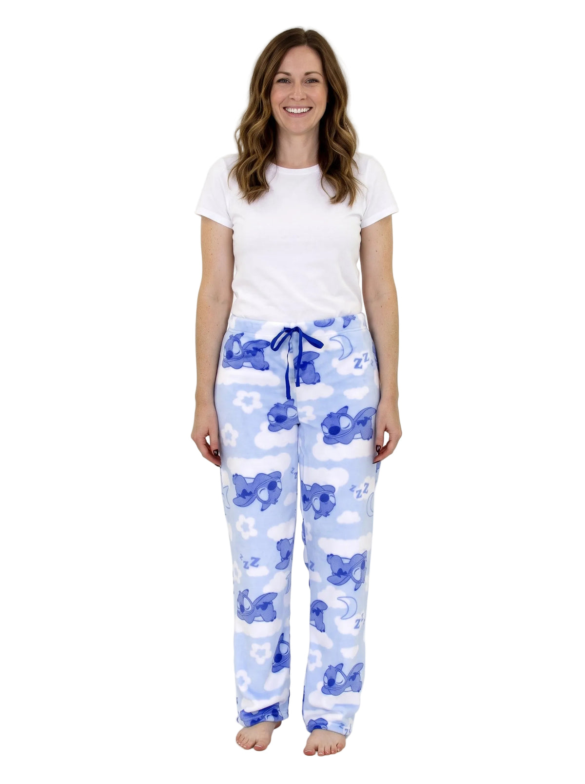 Disney Stitch Women's Plush Fleece Pajama Pants Sleeping Stitch Print Blue Drawstring Waist Lounge Sleep Pants Sizes S to XL