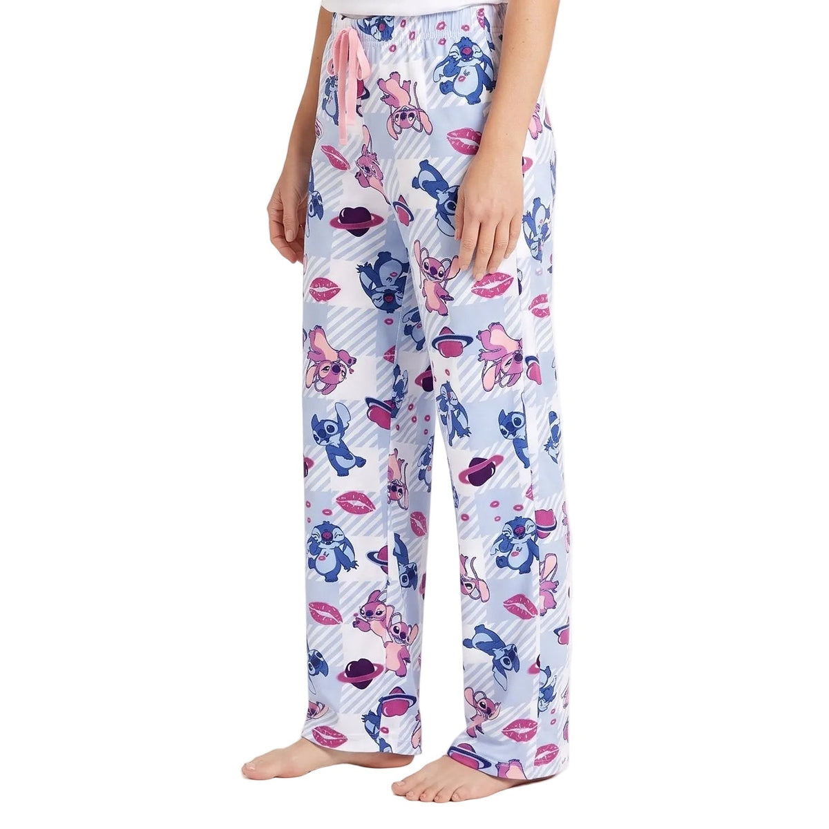 Disney Lilo & Stitch Women's Pajama Pants Stitch and Angel Blue Plaid Print Soft Drawstring Lounge Sleep Pants Sizes S to XL