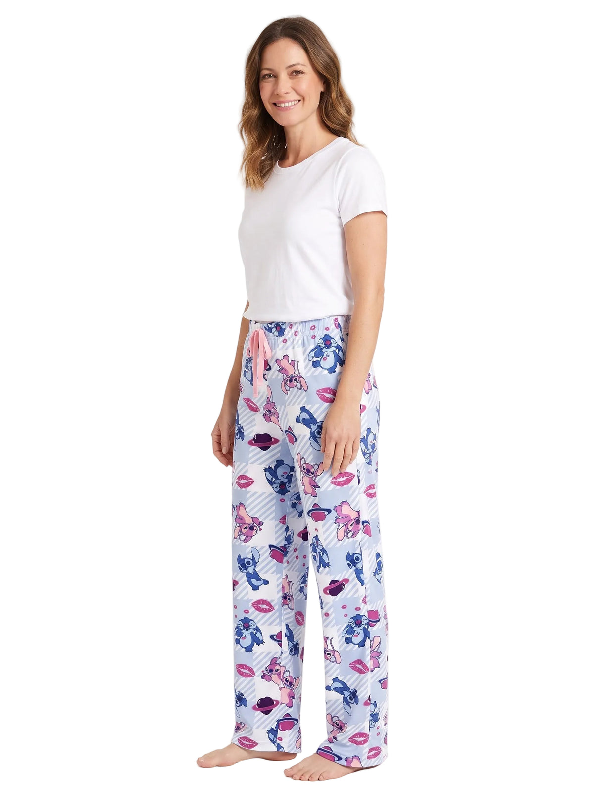 Disney Lilo & Stitch Women's Pajama Pants Stitch and Angel Blue Plaid Print Soft Drawstring Lounge Sleep Pants Sizes S to XL