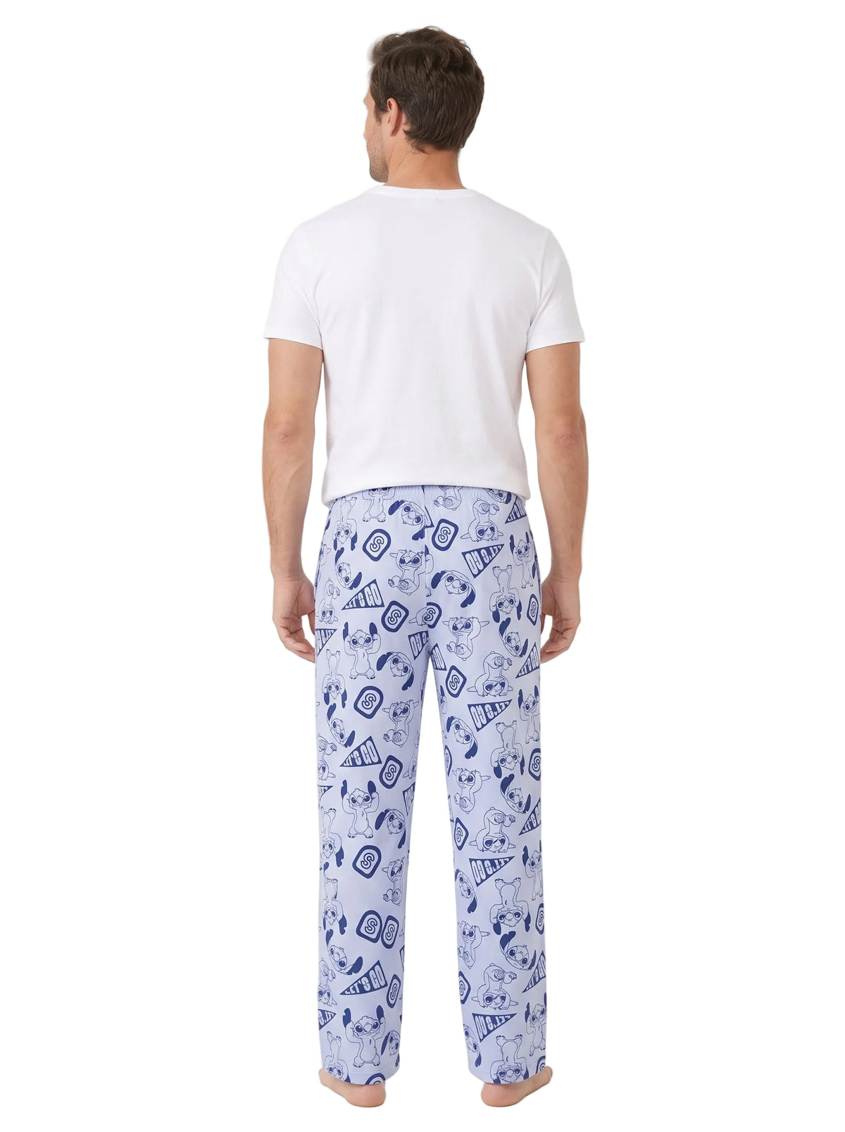 Disney Stitch Men's Pajama Pants Let's Go Print Light Blue Drawstring Lounge Pants Sizes S-XL