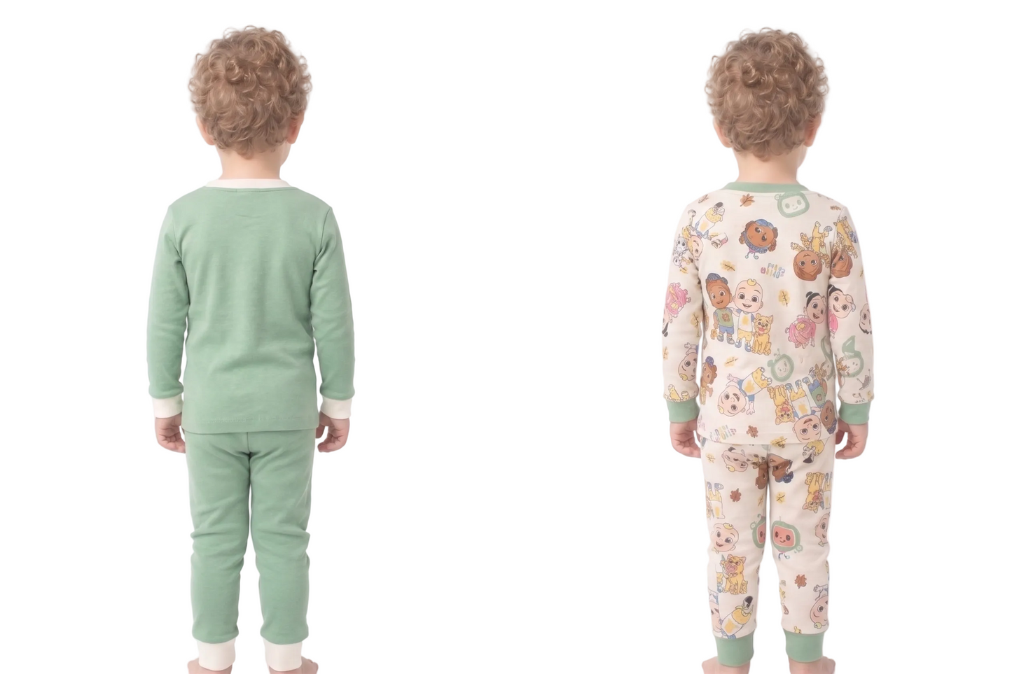 CoComelon Unisex 4-Piece Cotton Pajama Set, JJ and Friends "Best Friends" Graphic Tees and Matching Pants, Sage Green/Cream