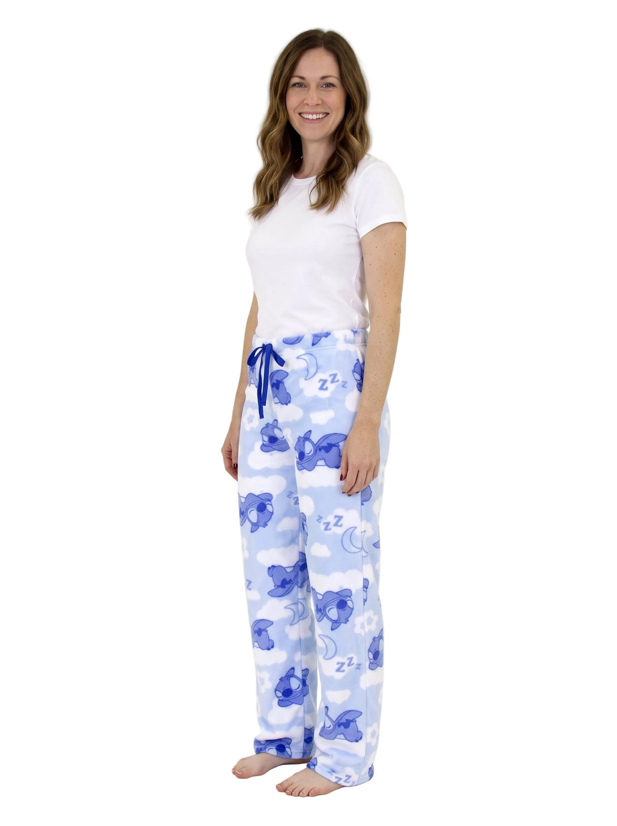 Disney Stitch Women's Plush Fleece Pajama Pants Sleeping Stitch Print Blue Drawstring Waist Lounge Sleep Pants Sizes S to XL