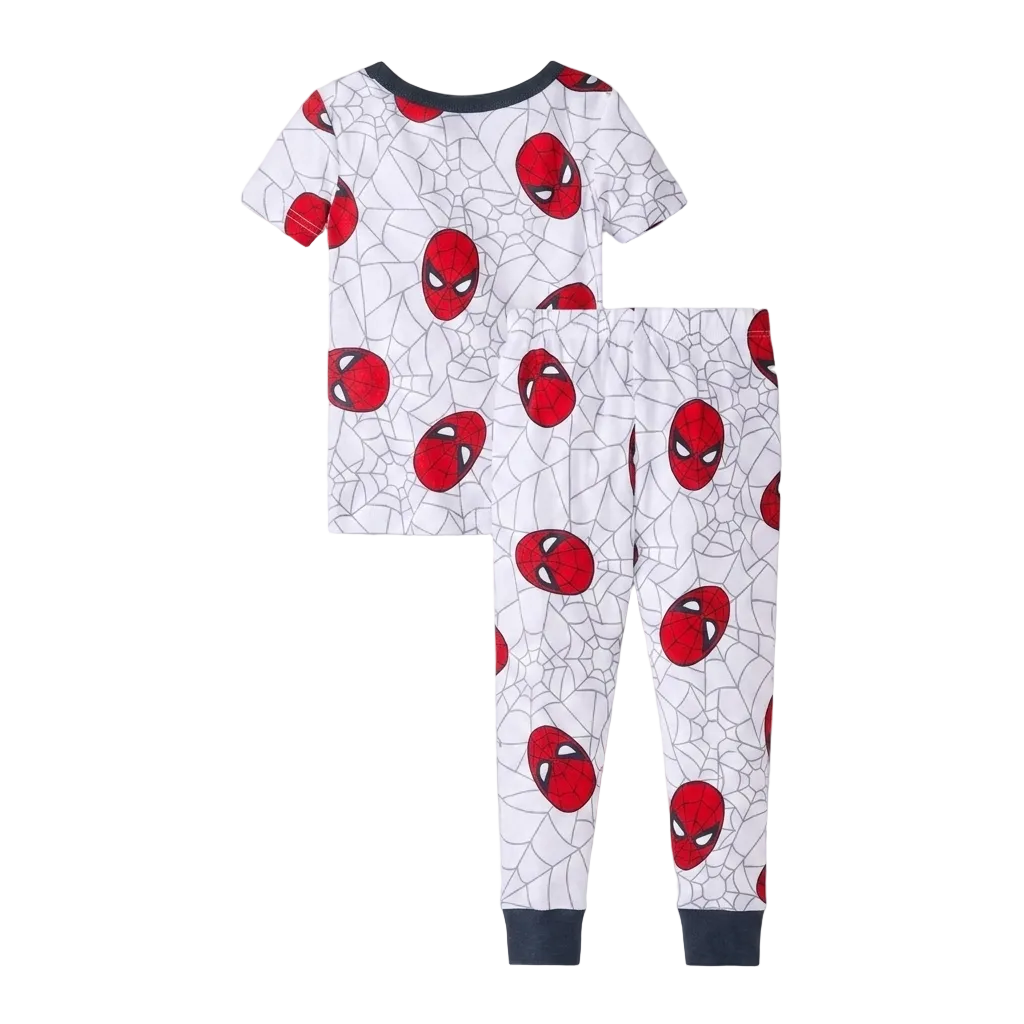 Marvel Spider-Man Boys 4-Piece Cotton Pajama Set, Spidey Graphic Tees and Matching Pants, Snug Fit Sleepwear, Red/Blue/White