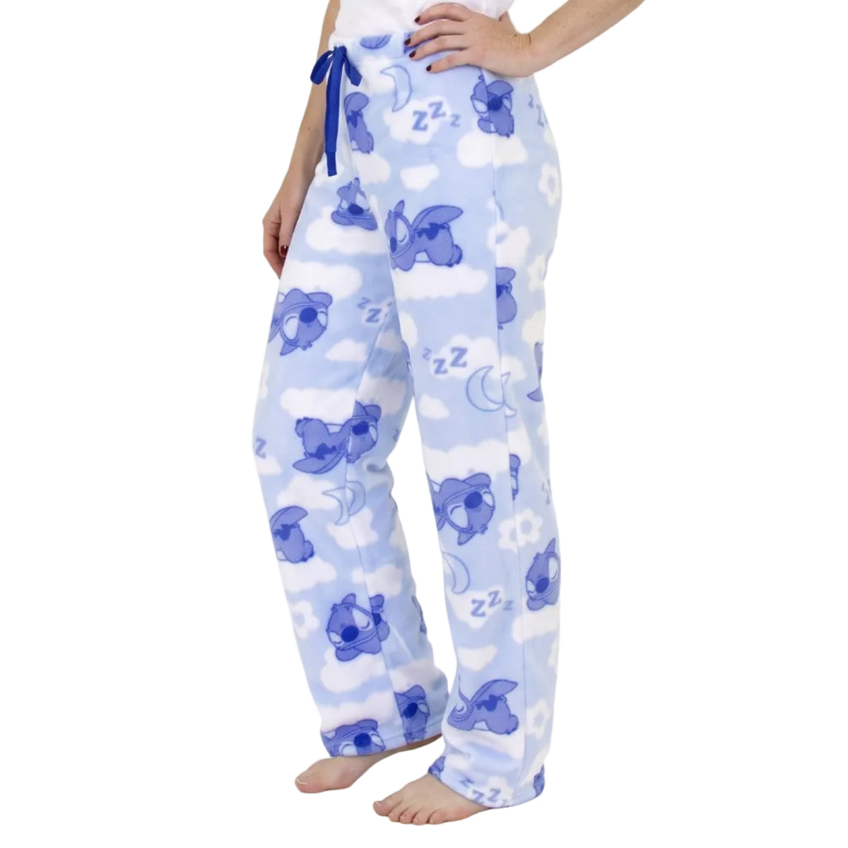 Disney Stitch Women's Plush Fleece Pajama Pants Sleeping Stitch Print Blue Drawstring Waist Lounge Sleep Pants Sizes S to XL