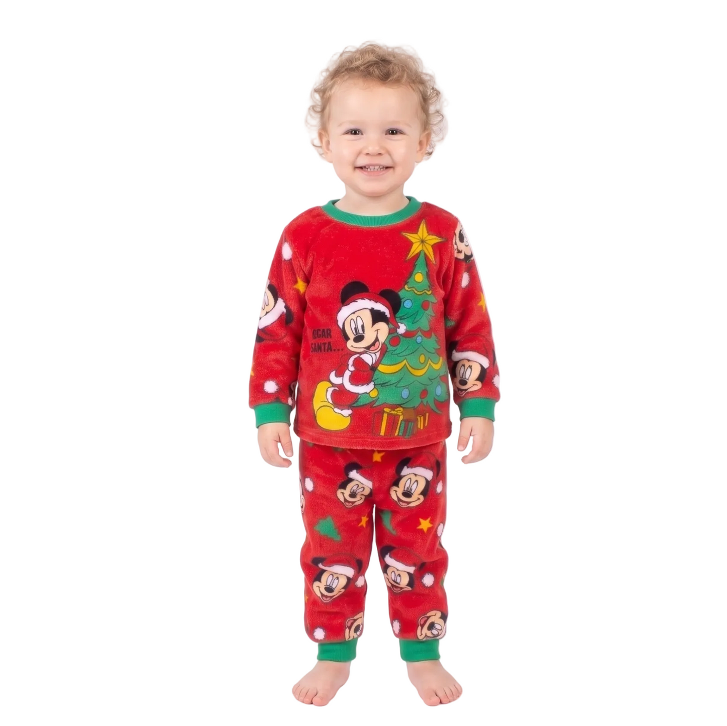 Disney Mickey Mouse Unisex 2-Piece Fleece Pajama Set, Long Sleeve "Dear Santa" Mickey and Christmas Tree Graphic Top and Pants
