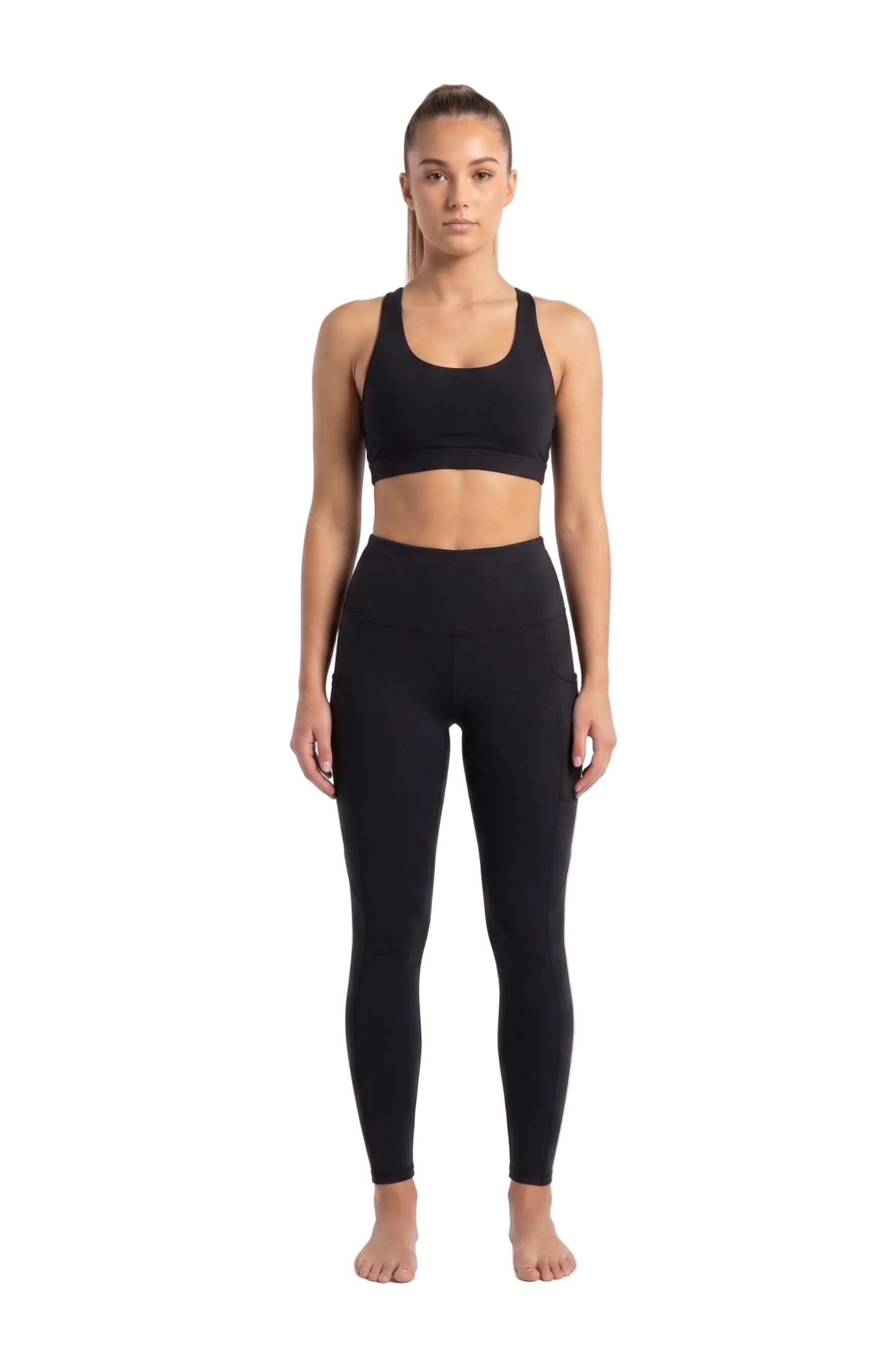 New York Laundry Women's High-Waisted Full Length Leggings with Side Pockets, Jet Black
